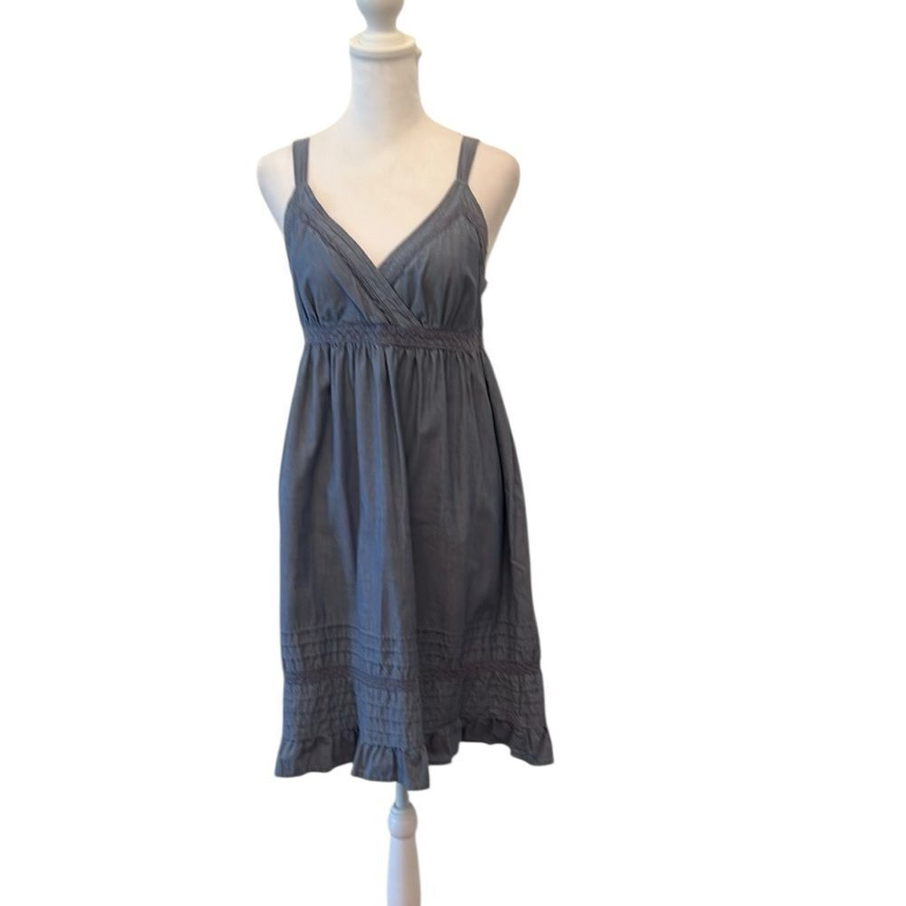 Faded Glory szS denim blue spaghetti strap dress eyelet trim ruffled hem EUC